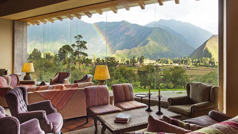 Lounge Hacienda Urubamba Hotel Sacred Valley Peru Llama Travel