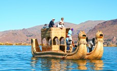 Floating reed islands, Lake Titicaca, Peru