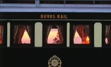 Train window at sunset, Rovos Rail, South Africa